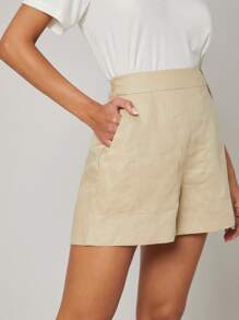 SHEIN 100% Linen Straight Shorts - Apricot - View 5