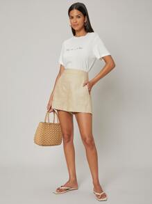 SHEIN 100% Linen Straight Shorts - Apricot - View 6