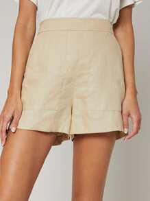 SHEIN 100% Linen Straight Shorts - Apricot - View 8
