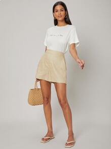 SHEIN 100% Linen Straight Shorts - Apricot - View 9