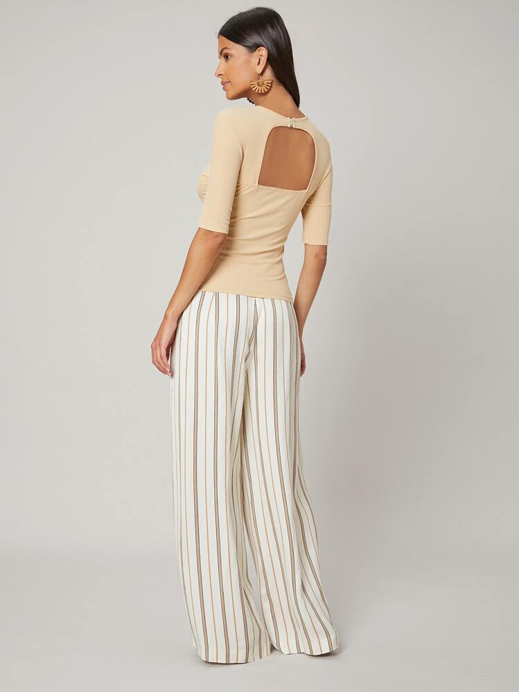 SHEIN Unity Geripptes Bambusfaser Top - Khaki - Übersicht 1