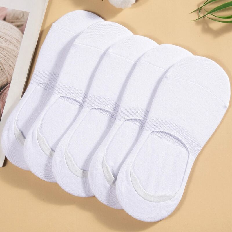 

5pairs Solid Invisible Socks, White