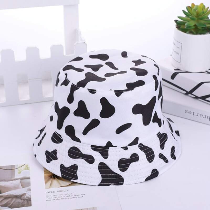 

Cow Print Bucket Hat, Black and white