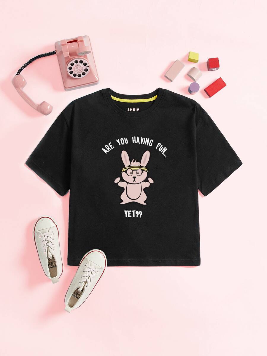 Niñas Camiseta con estampado de conejo de dibujos animados