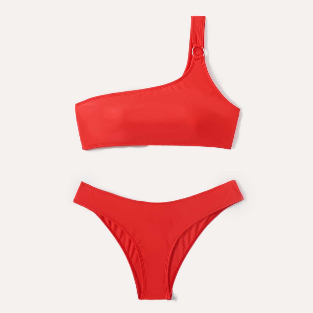 

Solid One Shoulder Bikini Swimsuit, Red
