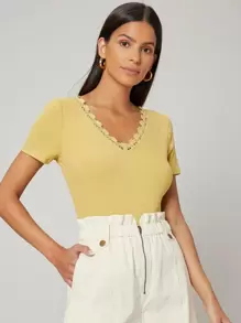 SHEIN Body de canalé de viscosa - Mostaza Amarilla - Ver 5