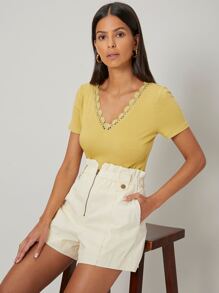 SHEIN Body de canalé de viscosa - Mostaza Amarilla - Ver 7