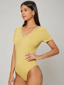SHEIN Body de canalé de viscosa - Mostaza Amarilla - Ver 9