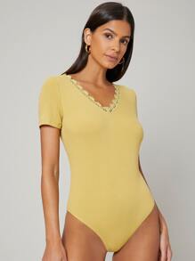 SHEIN Body de canalé de viscosa - Mostaza Amarilla - Ver 10