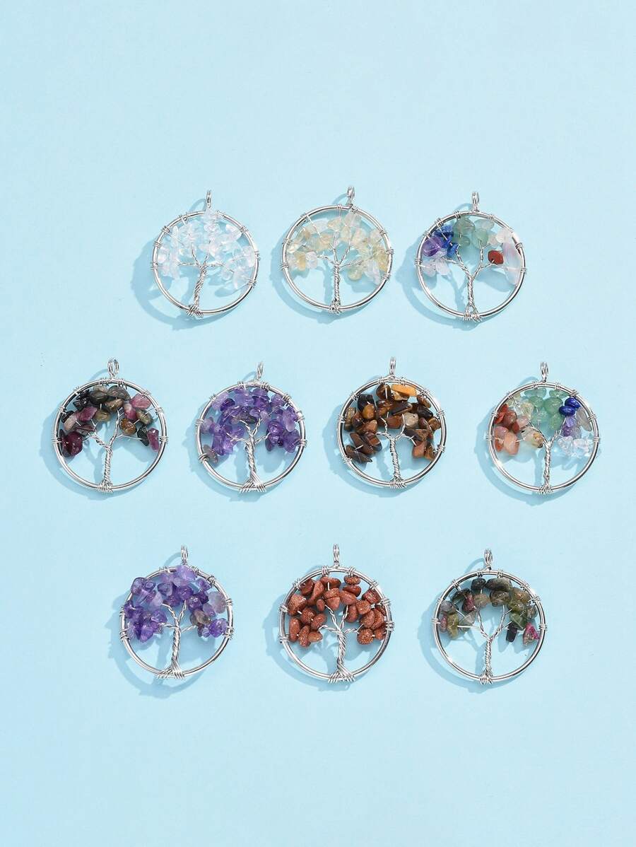 10pcs Stone Decor Round DIY Pendant - Multicolor - View 1