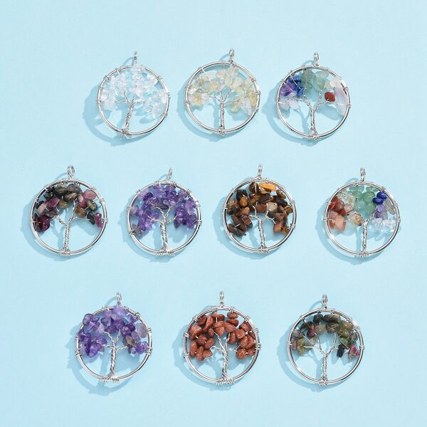 

10pcs Stone Decor Round DIY Pendant, Multicolor