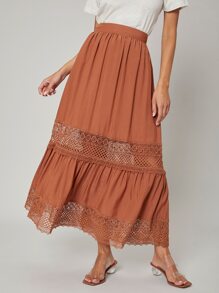 SHEIN Flowy High Waist Skirt - Brown - View 1