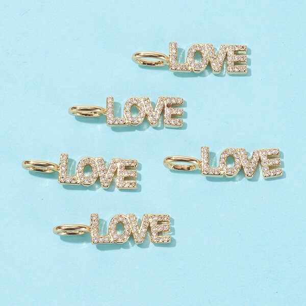 

5pcs Rhinestone Letter Pendant, Gold