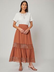 SHEIN Flowy High Waist Skirt - Brown - View 4