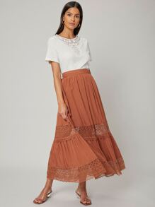 SHEIN Flowy High Waist Skirt - Brown - View 5