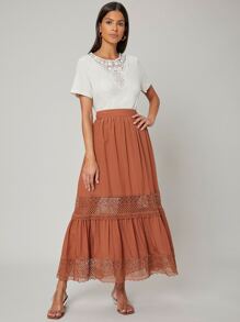 SHEIN Flowy High Waist Skirt - Brown - View 6