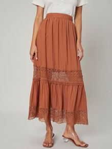 SHEIN Flowy High Waist Skirt - Brown - View 7