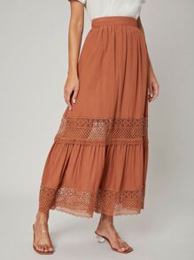 SHEIN Flowy High Waist Skirt - Brown - View 8