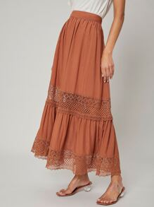 SHEIN Flowy High Waist Skirt - Brown - View 9