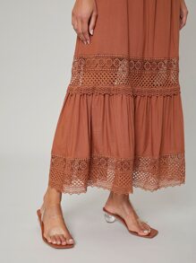 SHEIN Flowy High Waist Skirt - Brown - View 10