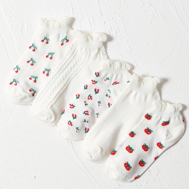 

5pairs Fruit Print Ankle Socks, Multicolor