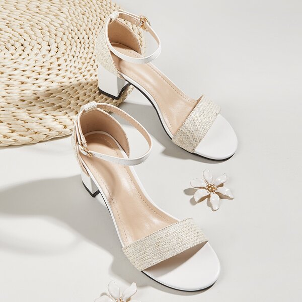 

Minimalist Ankle Strap Chunky Heeled Sandals, Beige
