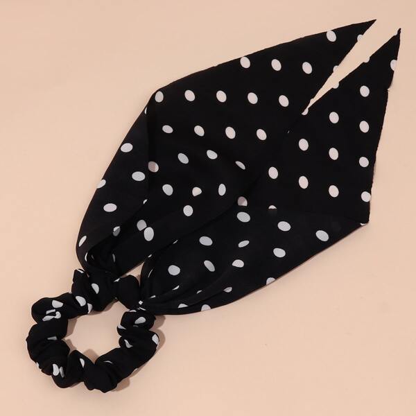 

Polka Dot Scarf Hair Tie, Black