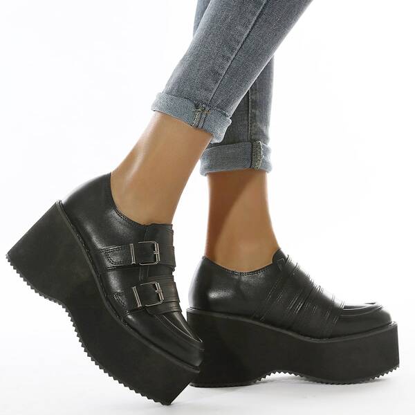 

Buckle Decor Wedge Shoes, Black