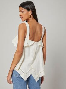 SHEIN Unity 100% Linen Ruffle Cami Top - Beige - View 2