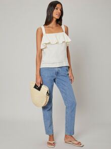 SHEIN Unity 100% Linen Ruffle Cami Top - Beige - View 4