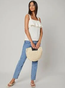 SHEIN Unity 100% Linen Ruffle Cami Top - Beige - View 6