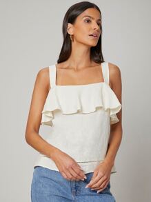 SHEIN Unity 100% Linen Ruffle Cami Top - Beige - View 7
