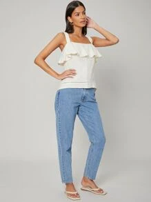 SHEIN Unity 100% Linen Ruffle Cami Top - Beige - View 9