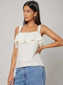 SHEIN Unity 100% Linen Ruffle Cami Top - Beige - View 10