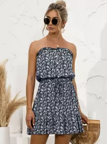 Breezaya 碎花打結荷葉邊抹胸連衣裙 - 彩色 - 查看 1