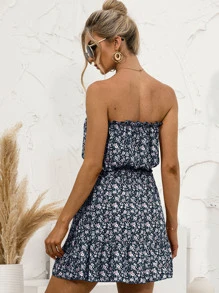 Breezaya 碎花打結荷葉邊抹胸連衣裙 - 彩色 - 查看 2