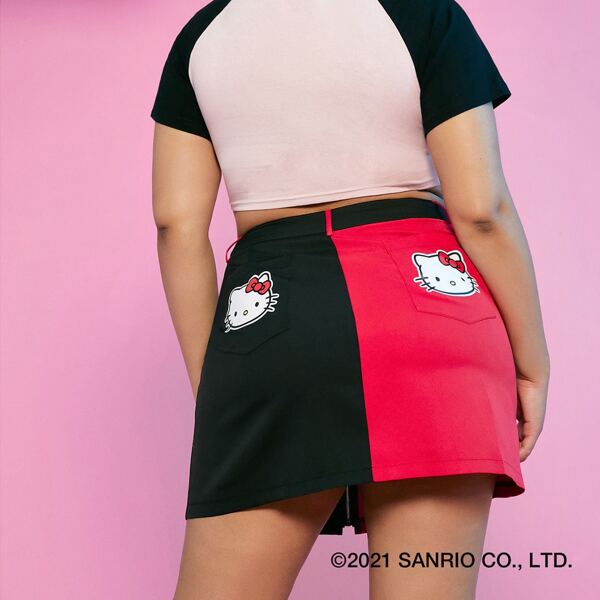 

Plus Two Tone Cartoon Graphic Back Zip-up Skirt, Multicolor