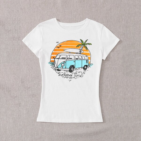 

Palm Tree & Car Print Tee, White