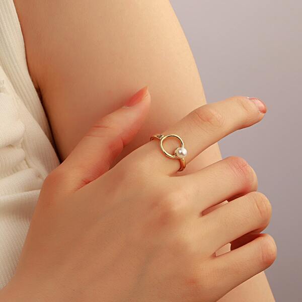 

Faux Pearl Detail Cuff Ring, Gold