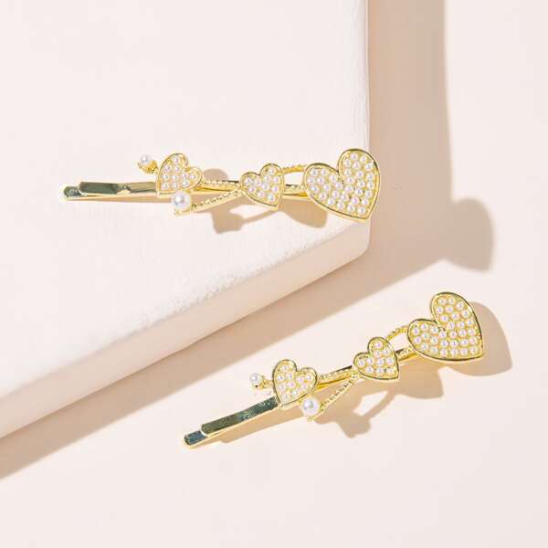 

2pcs Faux Pearl Decor Hair Clip, Gold