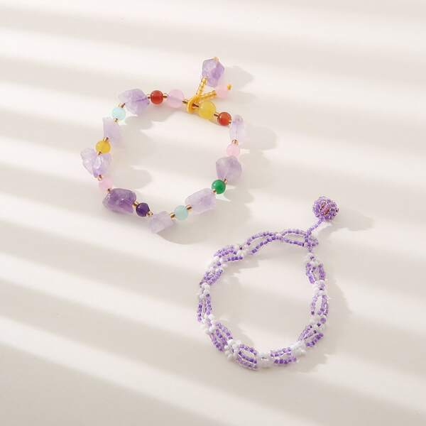 

2pcs Beaded Bracelet, Multicolor