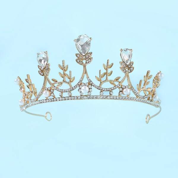 

Girls Rhinestone Decor Crown Design Headband, Gold