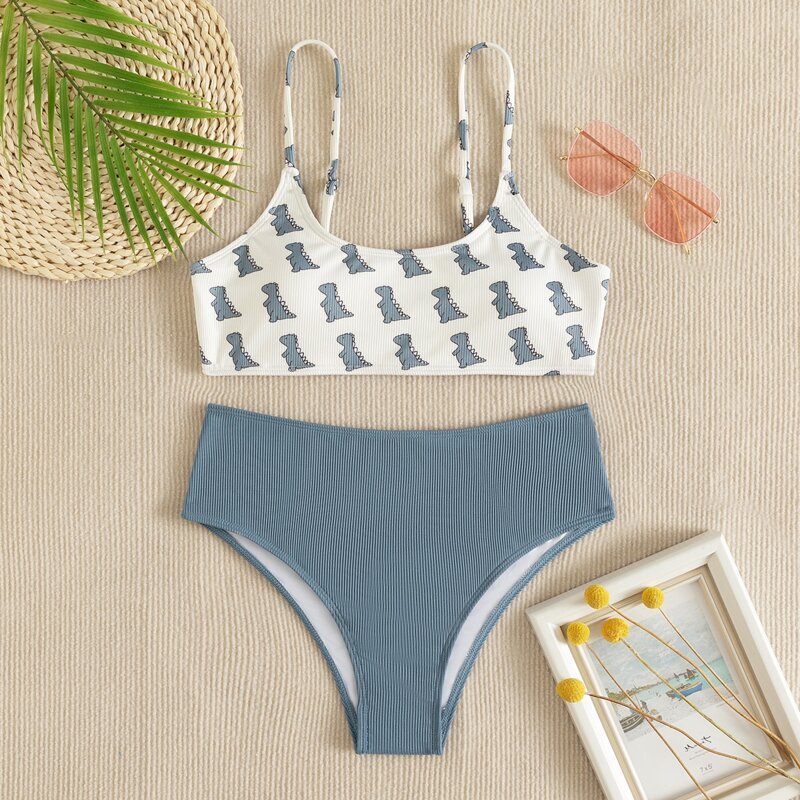 

Cartoon Dinosaur Bikini Swimsuit, Blue