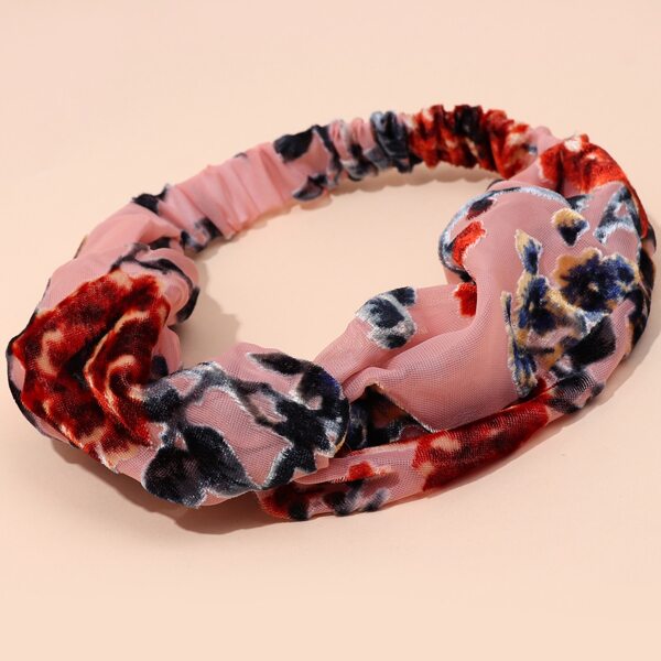 

Flower Print Twist Hair Band, Coral pink