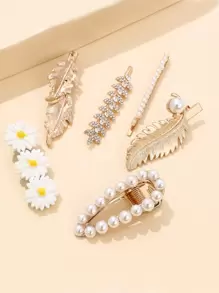 6 قطع كليبس شعر ذو حلي من اللؤلؤ الزائف أنيقة أظافر شعر مخالب شعر - متعدد الألوان - مشاهدة 2