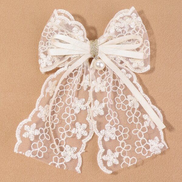 

Mesh Bow Decor Hair Clip, Beige