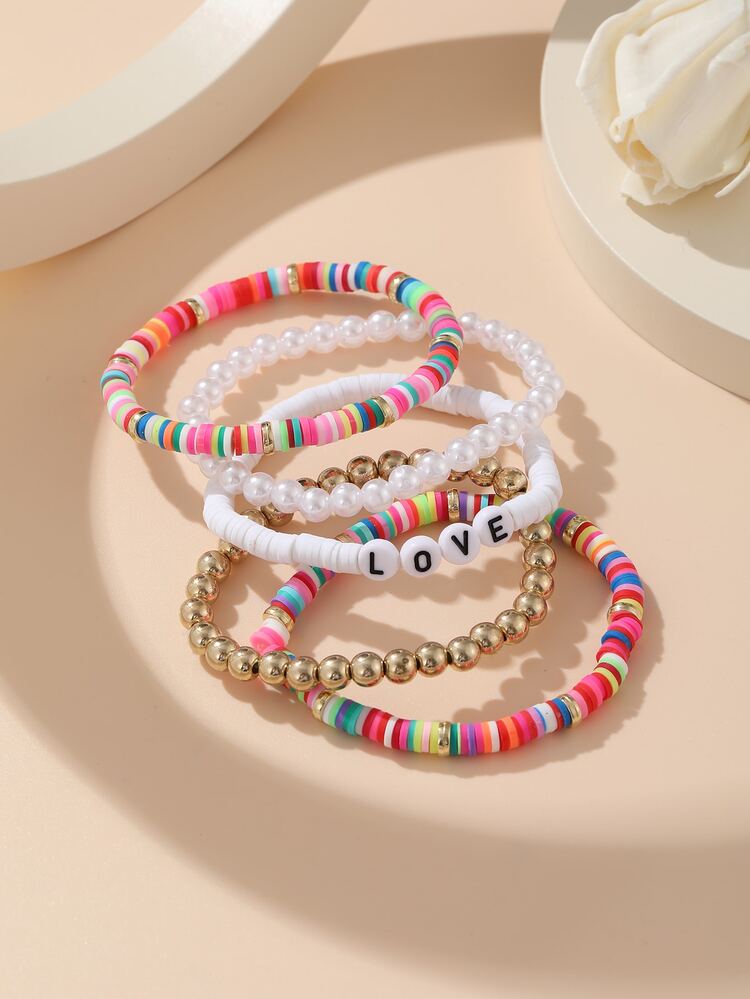 5 Set Di Braccialetti Elasticizzati Estivi Con Perline Di Vetro Color Arcobaleno Fatti A Mano Chic Bracciali Impilabili Per Le Donne Colore Misto