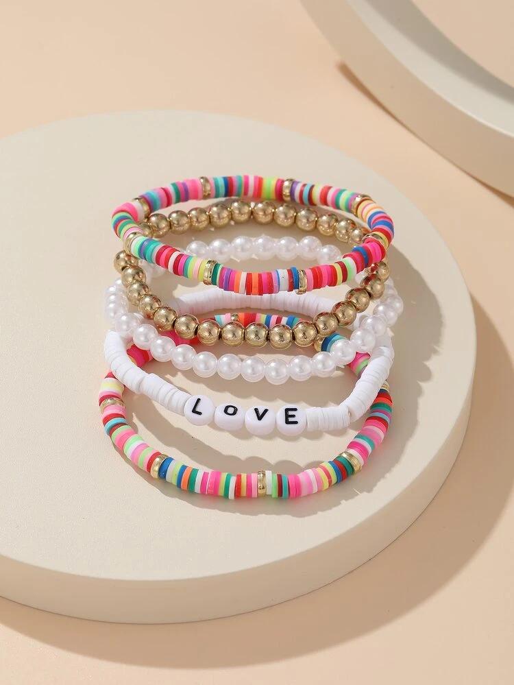 5 pezzi braccialetto di perline con perla artificale | SHEIN ALIA