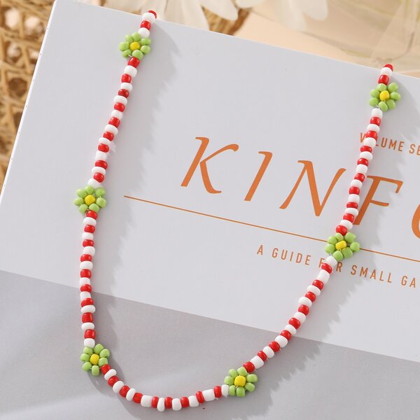 

1pc Beaded Necklace, Red