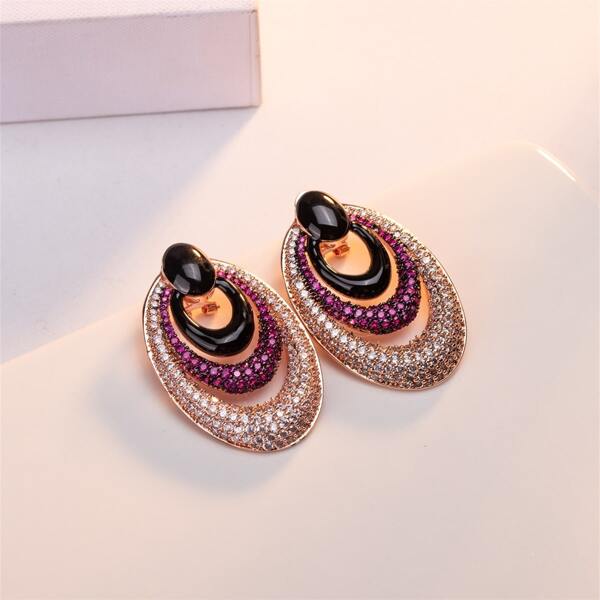 

Zircon Decor Stud Earrings, Gold
